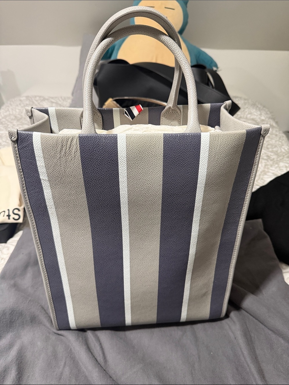 Striped Tote Bag in Gray, Navy & White